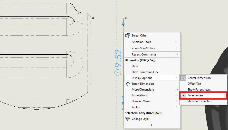 RMB Menu Foreshortened Dimensions