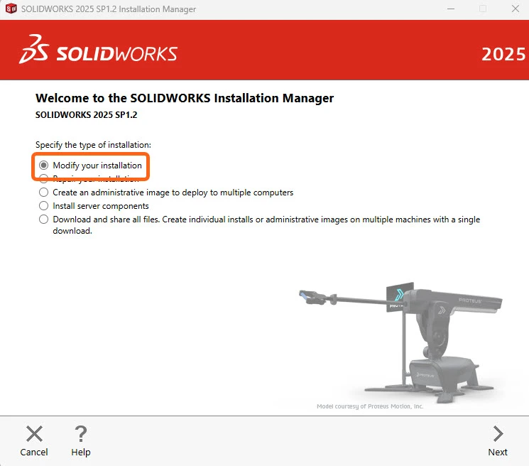 modify solidworks installation manager