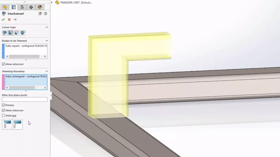 solidworks 2021 flush-mitre-weldments