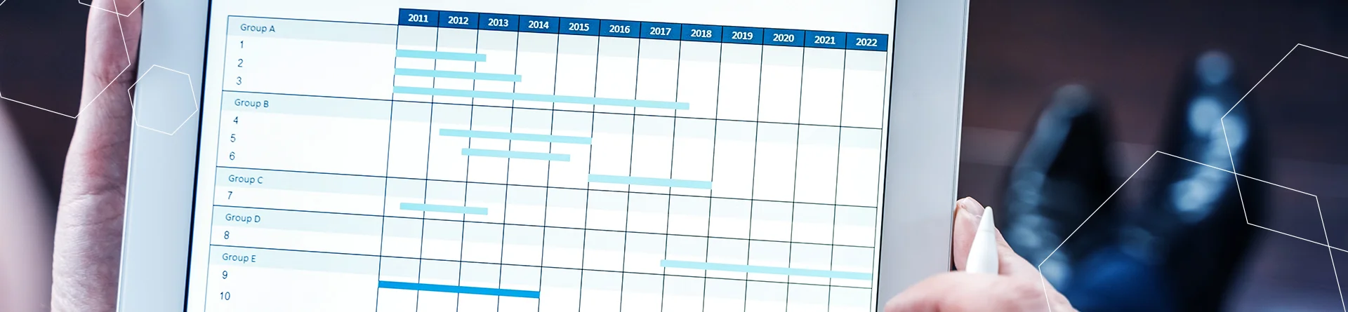 a blue gantt chart with upcoming milestones and activities.