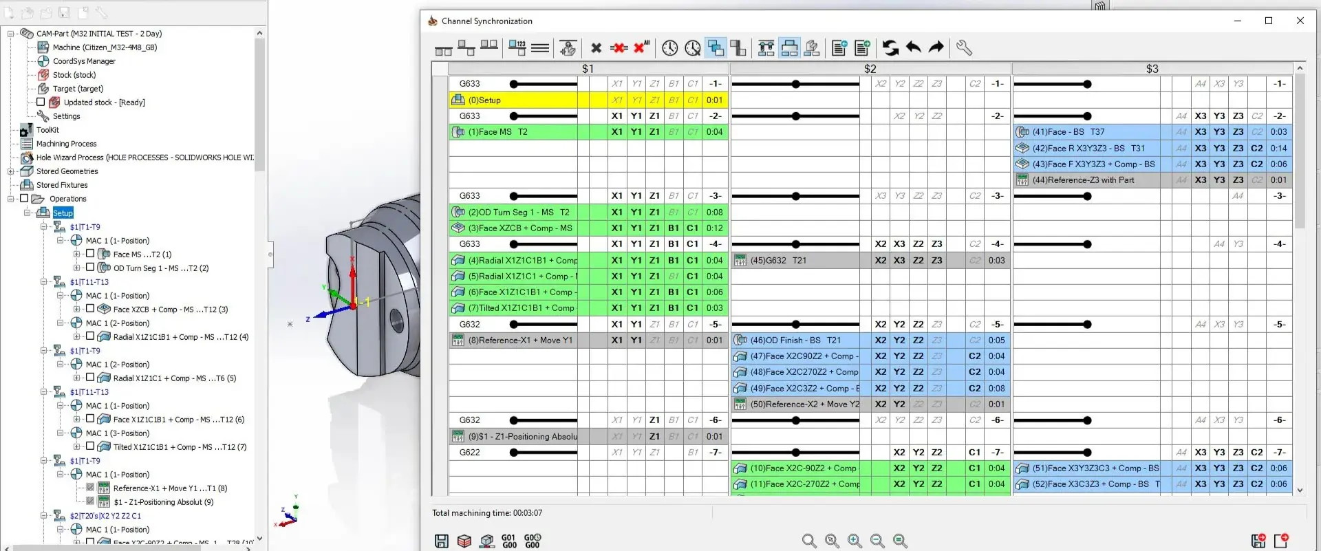 solidcam swiss machining - channel synchronisation