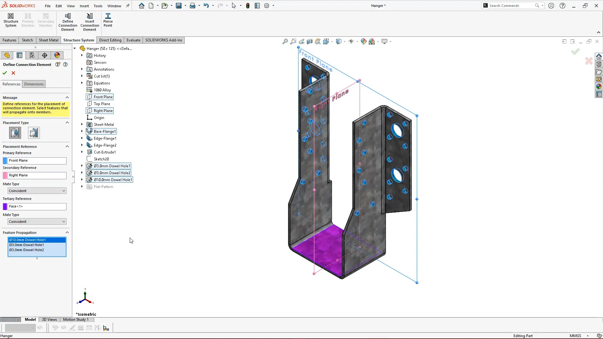 connection detailing in solidworks 2022 reference selection