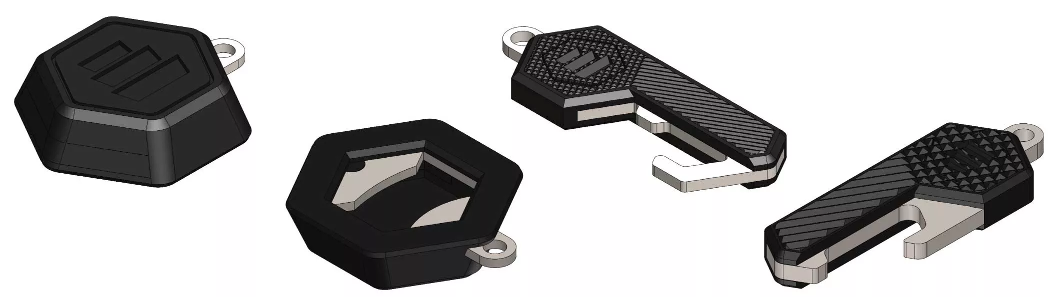 cad renders of crown-top and notched bottle opener designs