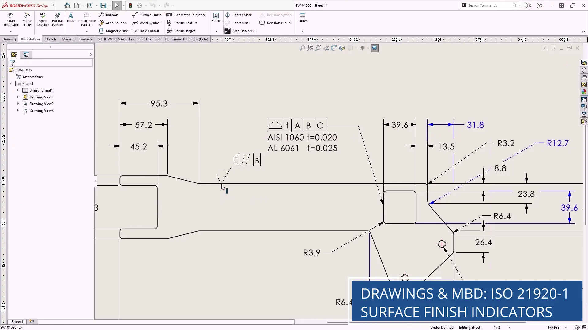 solidworks drawings mbd 2026 surface finish symbols
