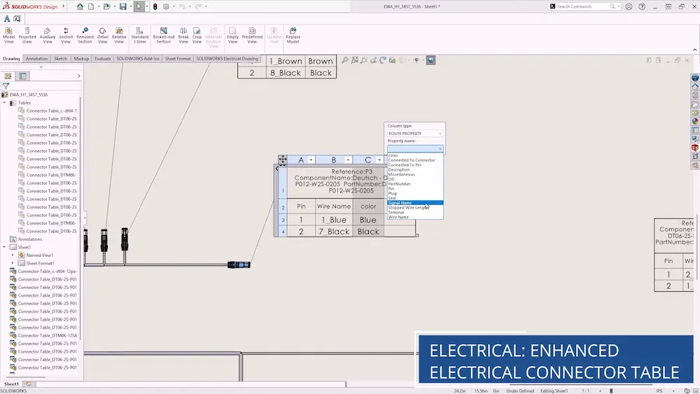 solidworks electrical 2026 connector table