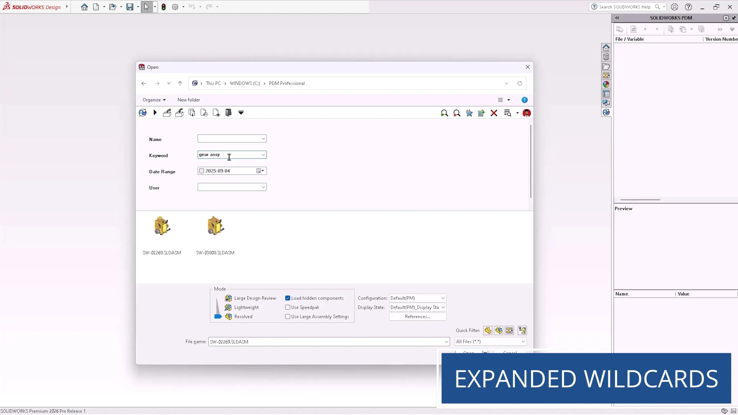 solidworks pdm 2026 wildcard search expansion scaled