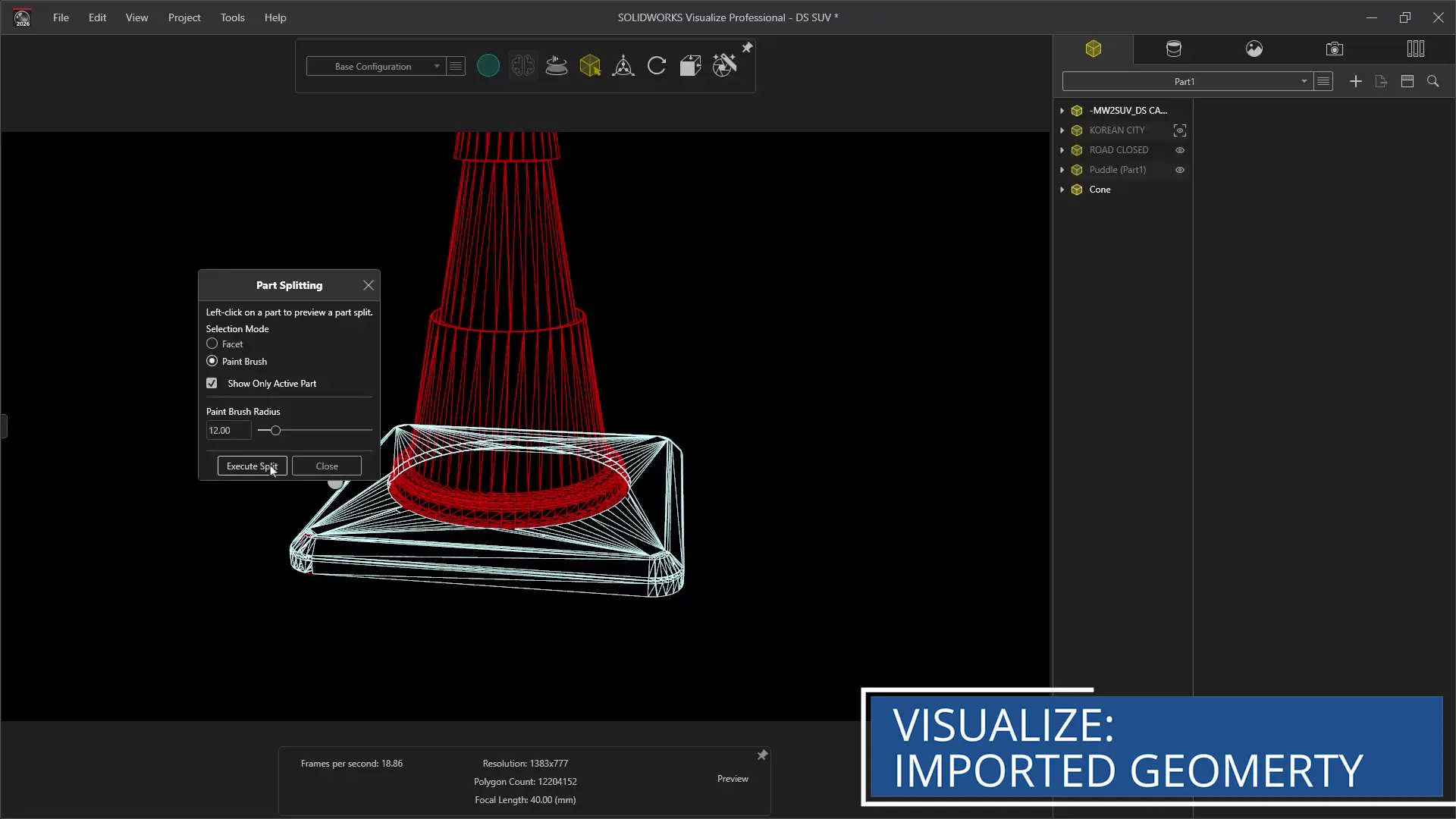 solidworks visualize 2026 enhanced part split tool