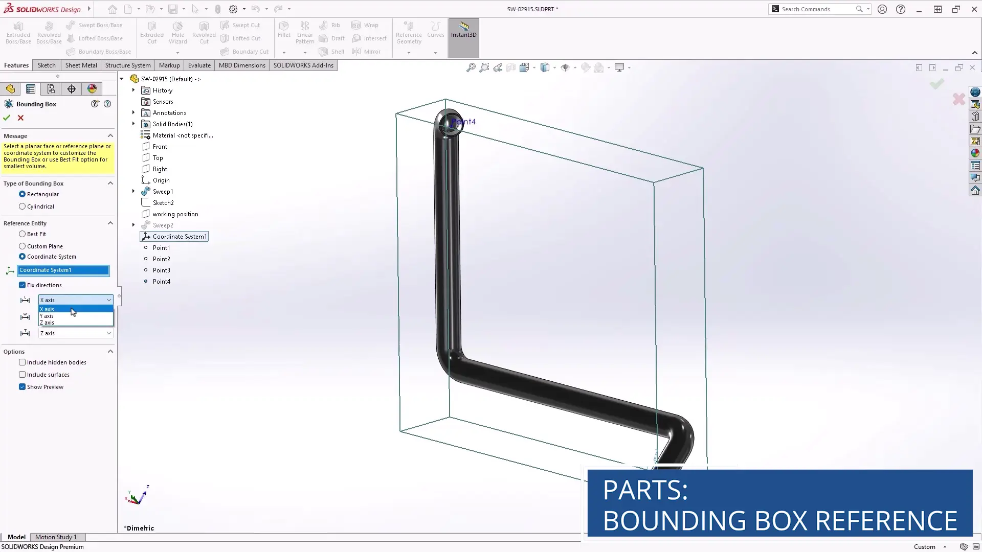 solidworks design 2026 bounding box direction control