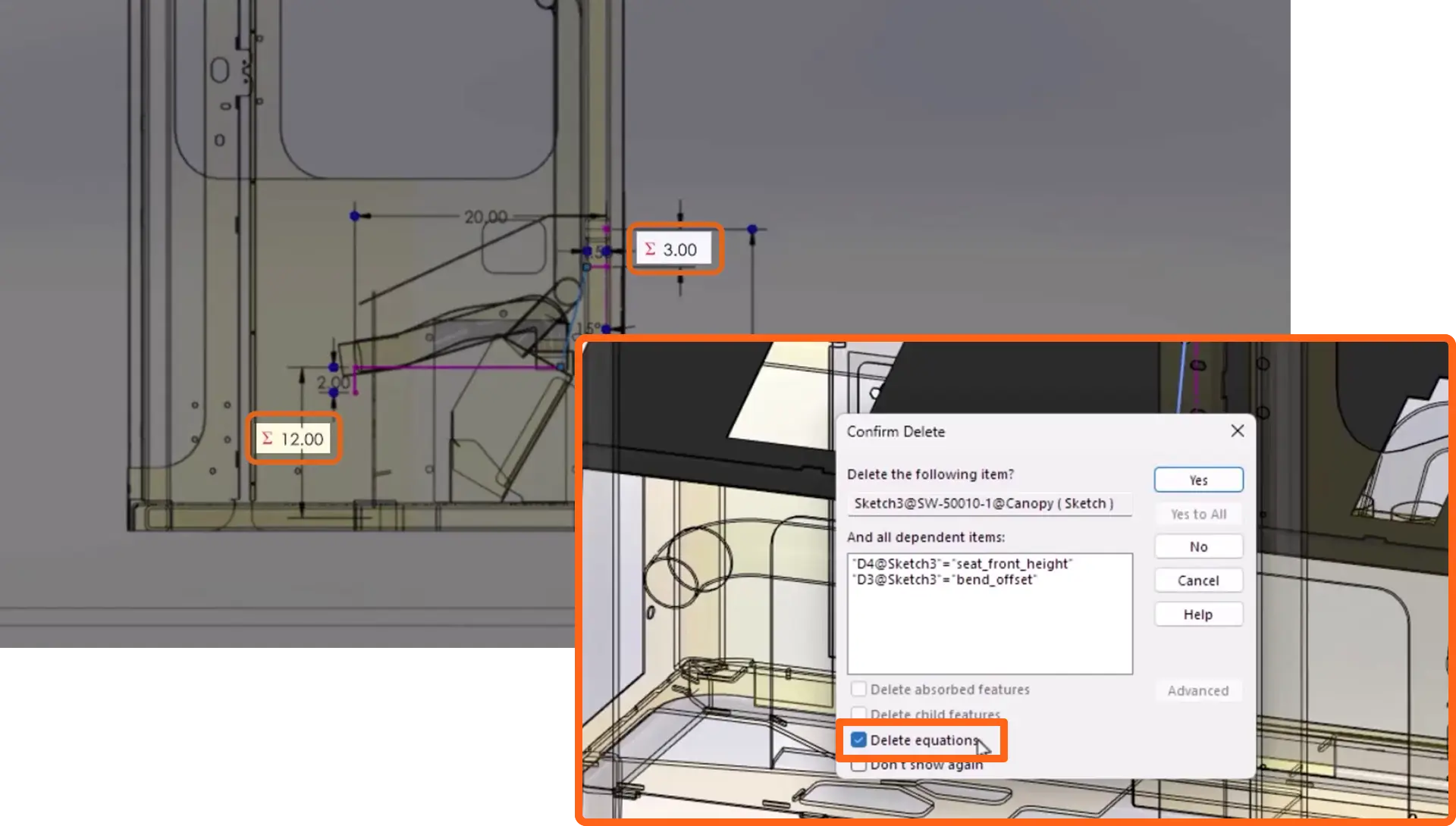 solidworks design 2026 equation cleanup