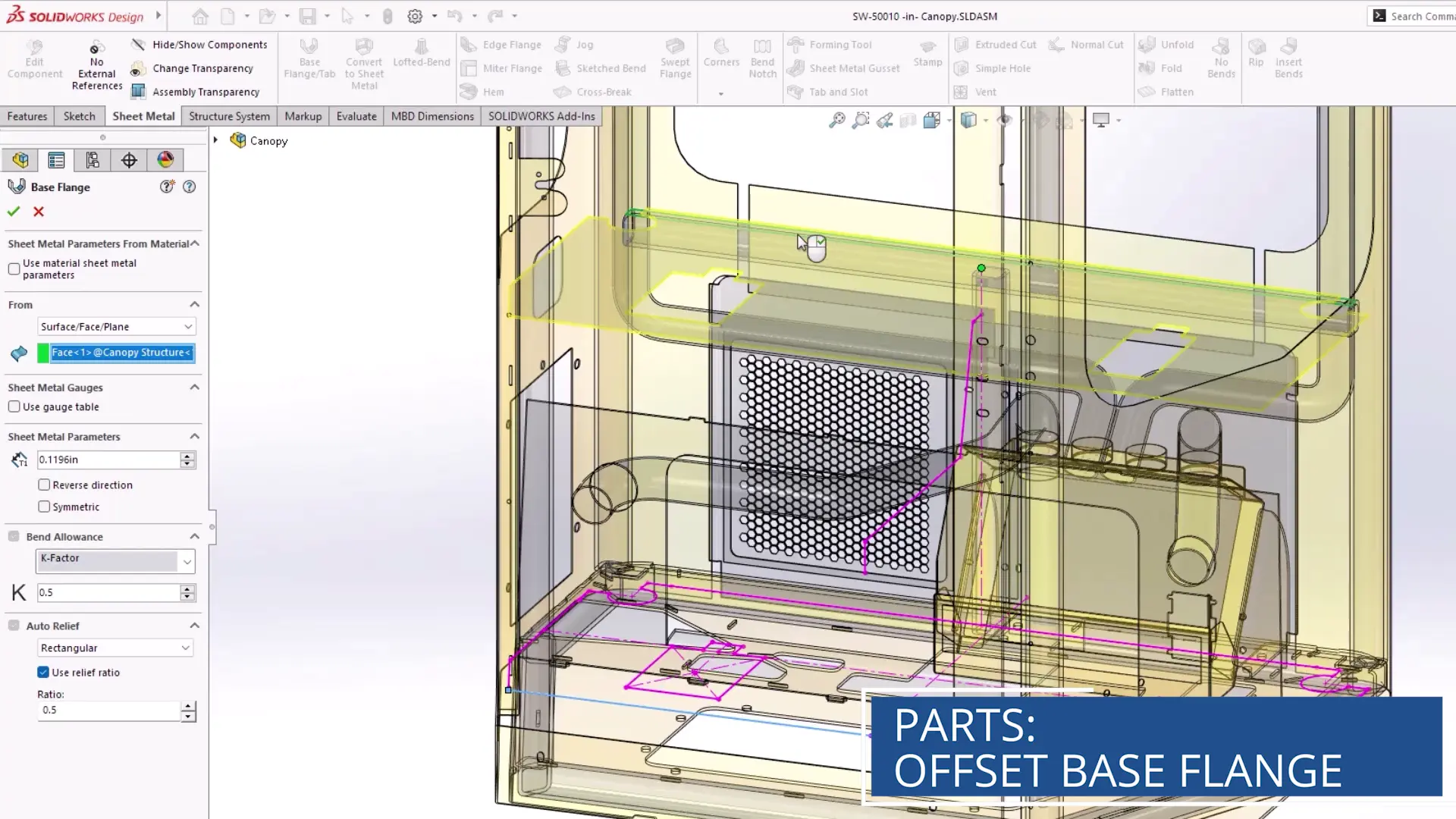 solidworks design 2026 sheet metal base flange offset