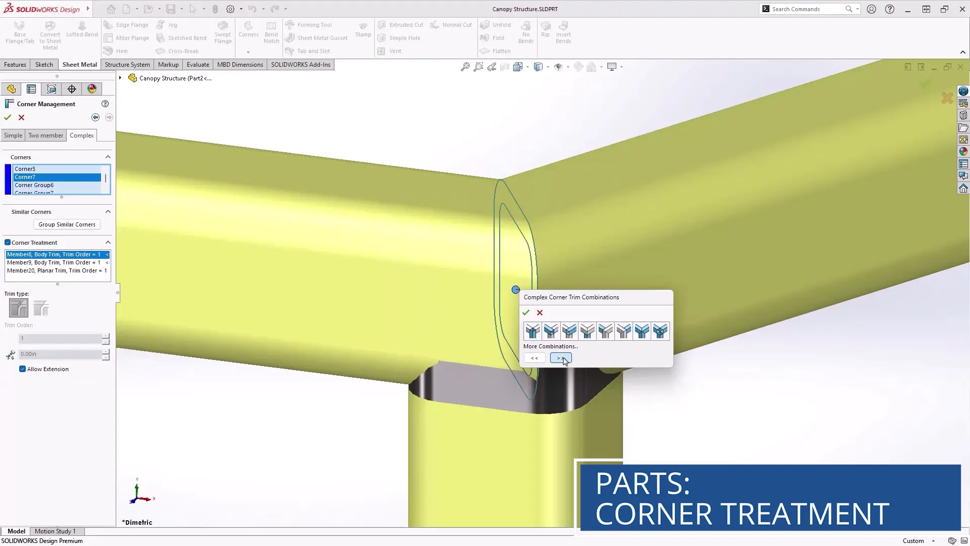 solidworks design 2026 structure system corner control