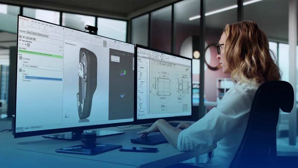 solidworks design software assembly drawings over the shoulder
