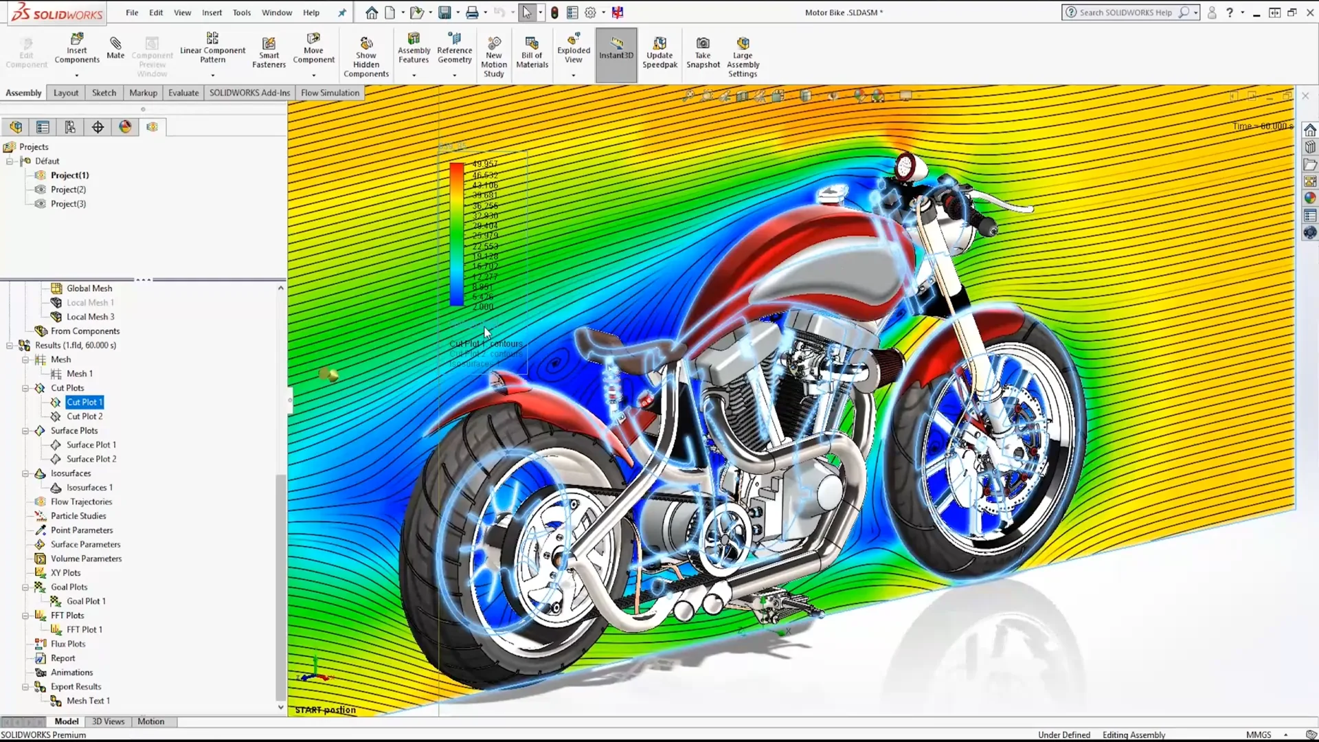 solidworks flow simulation motorbike cut plot