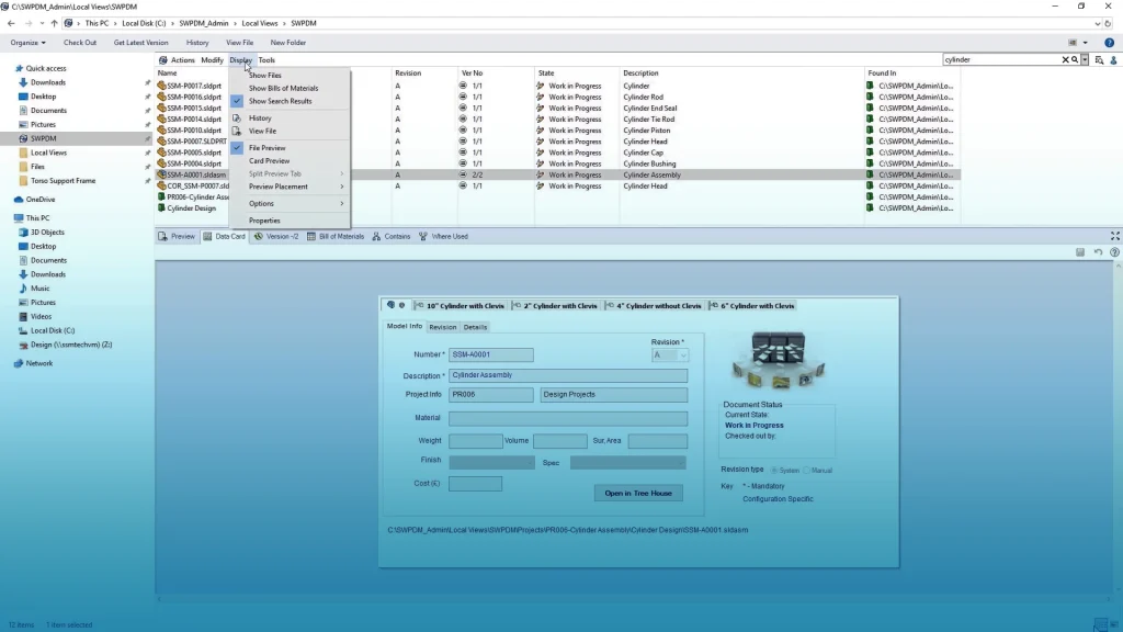 solidworks pdm data card