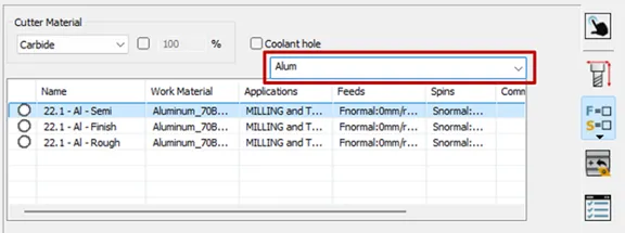 New search bar for Cutting Conditions 