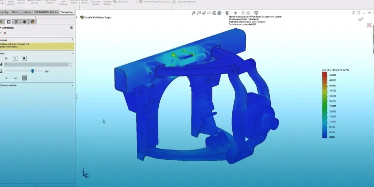 solidworks-simulation-wishbone-assembly-von-mises-stress-test