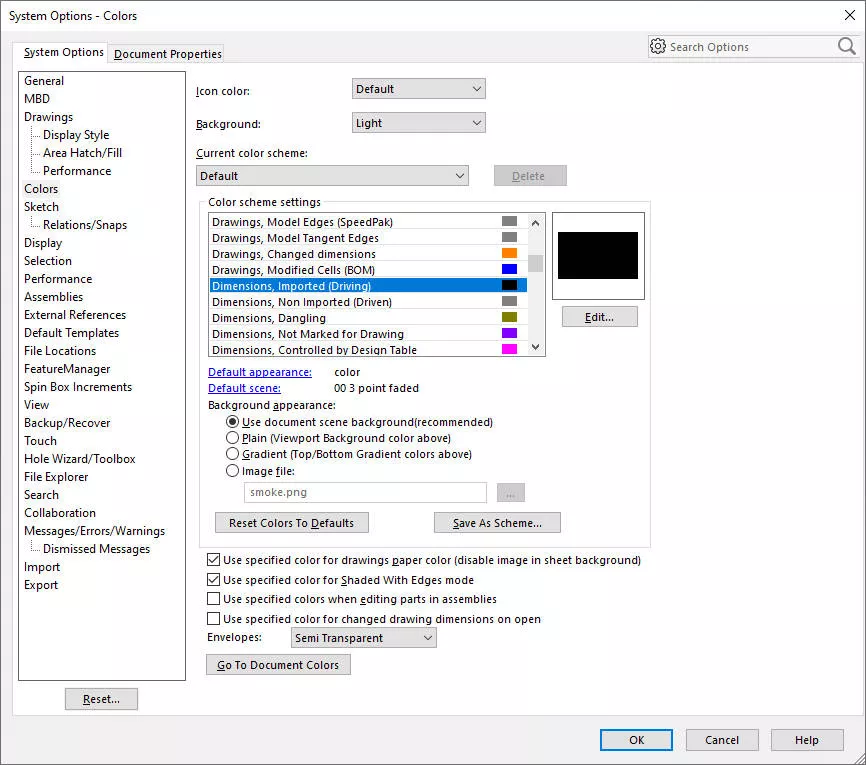 why are solidworks dimensions yellow? 4 04 colors