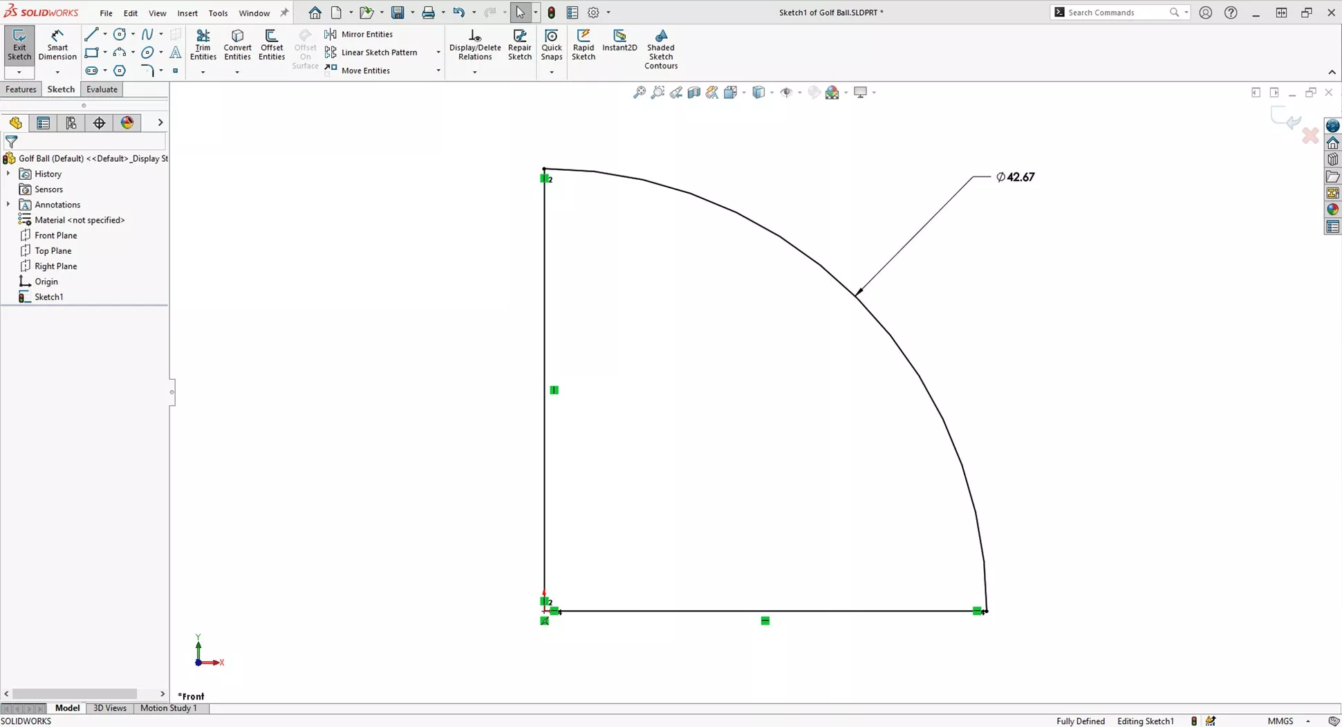 ryder cup 2023: how to model a golf ball in solidworks 2 01 sketch