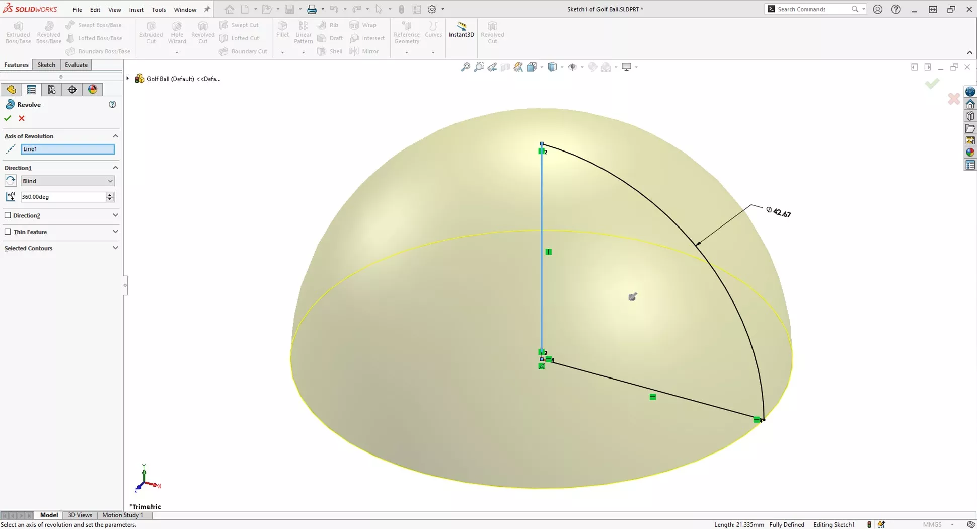 ryder cup 2023: how to model a golf ball in solidworks 3 02 revolve