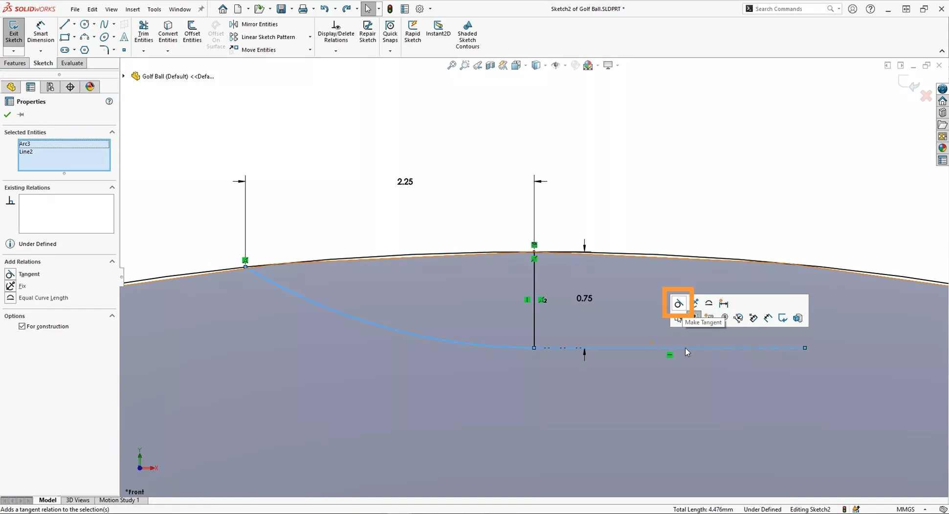 ryder cup 2023: how to model a golf ball in solidworks 6 05 define sketch