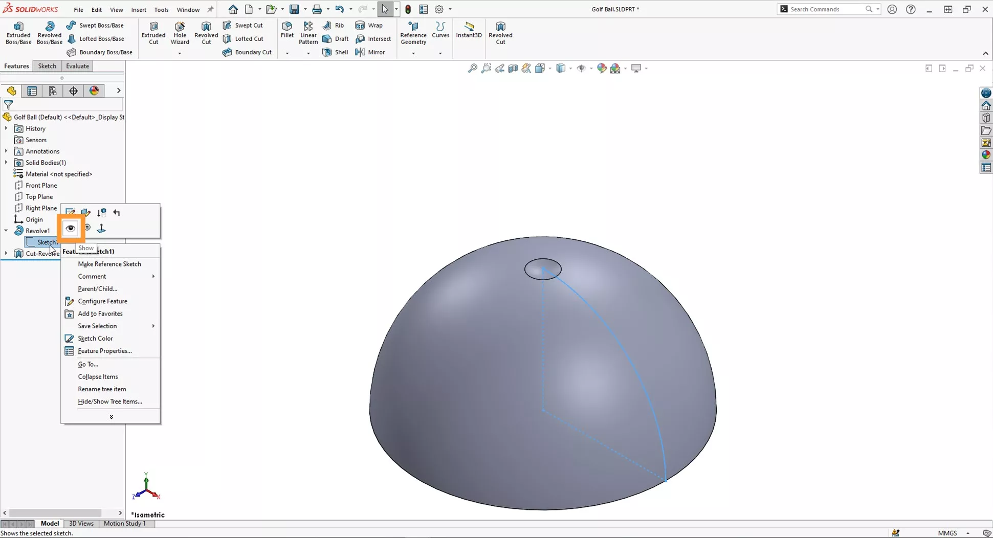 ryder cup 2023: how to model a golf ball in solidworks 9 08 select sketch