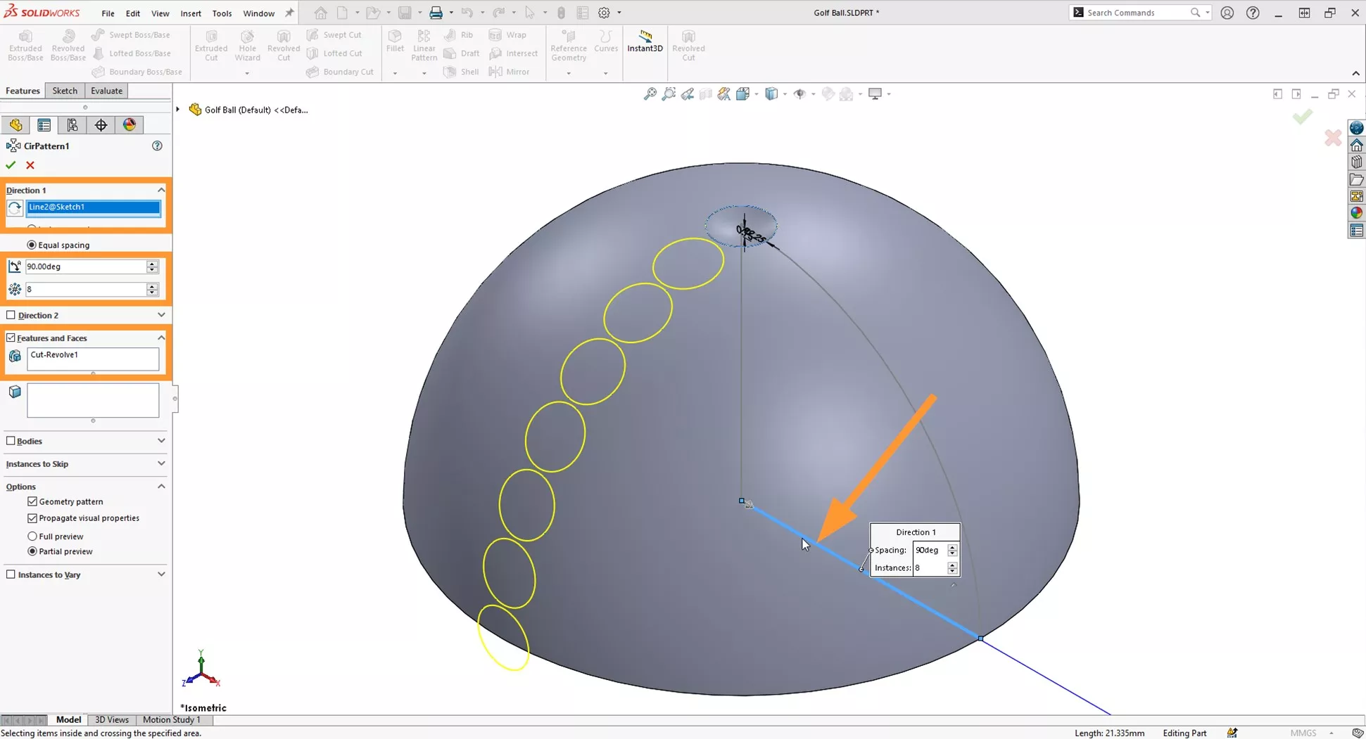 ryder cup 2023: how to model a golf ball in solidworks 10 09 circular pattern