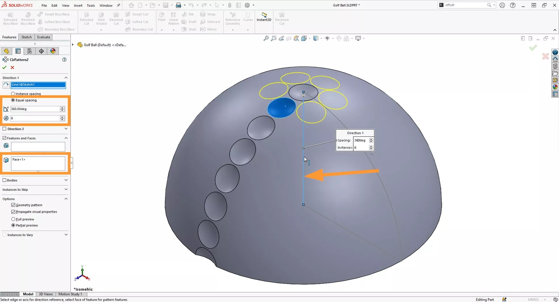 ryder cup 2023: how to model a golf ball in solidworks 11 10 spacing