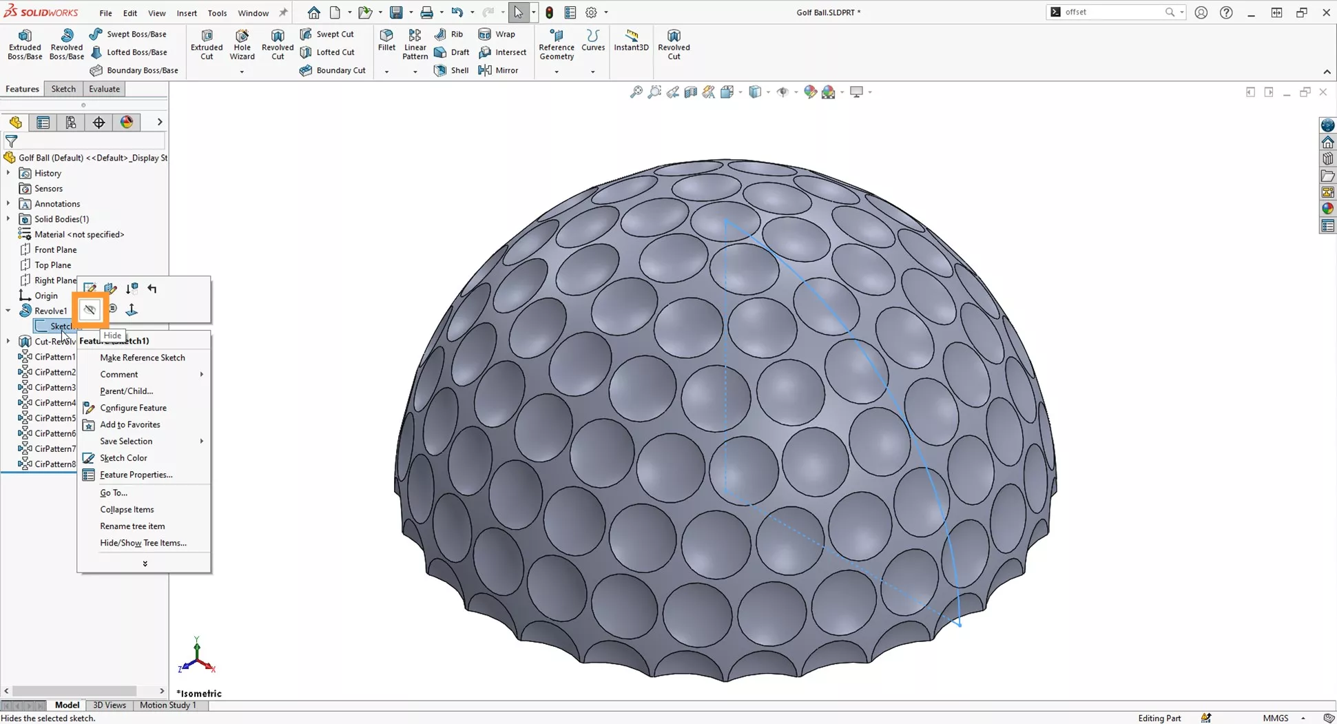 ryder cup 2023: how to model a golf ball in solidworks 12 11 hide sketch