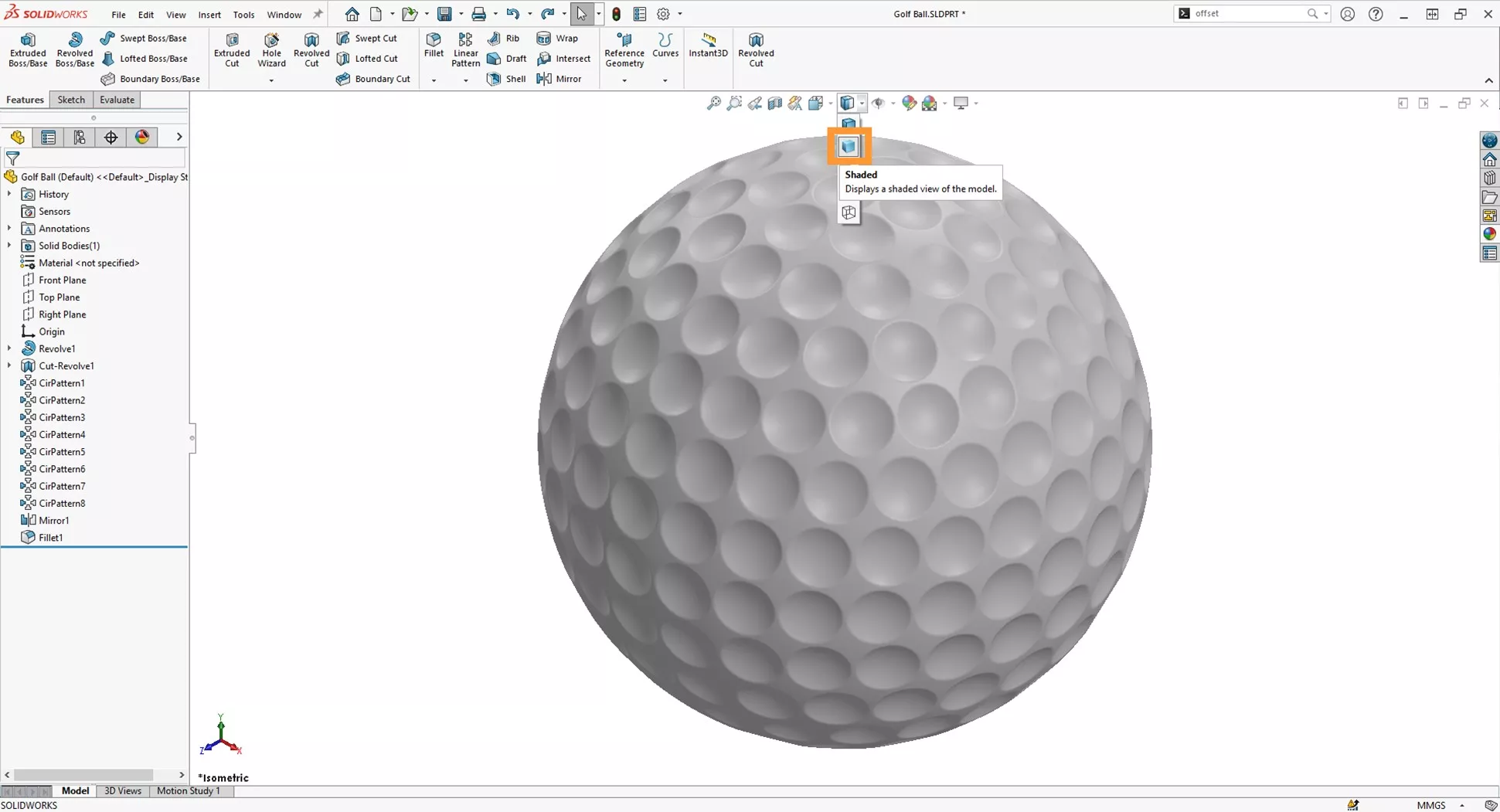 ryder cup 2023: how to model a golf ball in solidworks 16 15 display style
