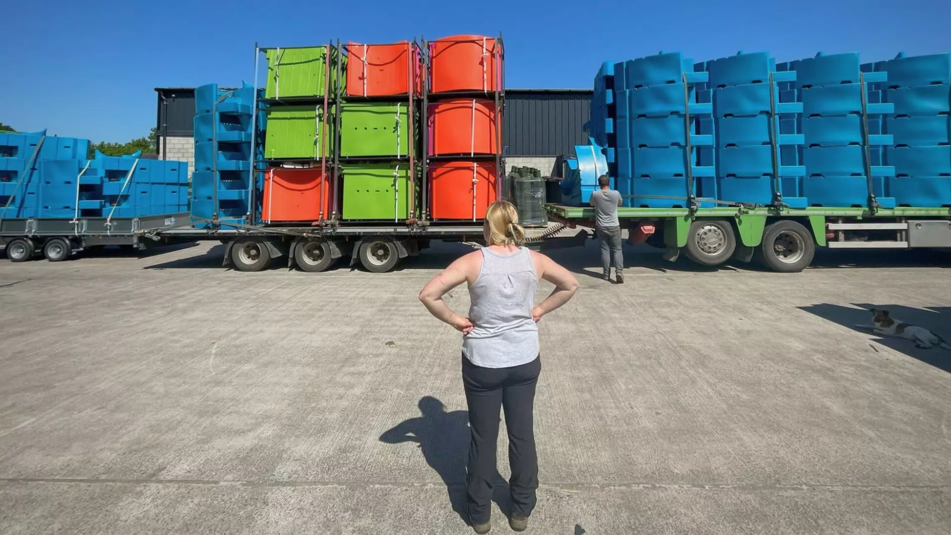 amber probyn looking at peequal stacked onto a haulage lorry. amber probyn looking at peequal stacked onto a haulage lorry.