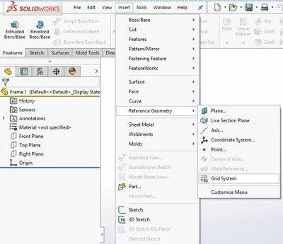 accessing solidworks grid systems through the command manager