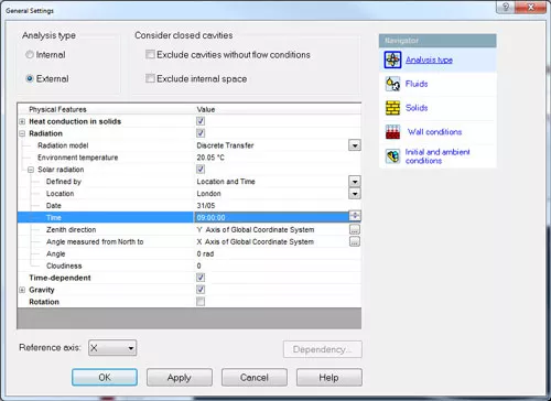 general settings, analysis, time