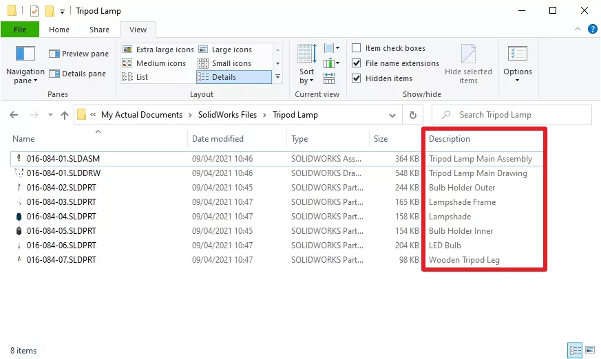 show solidworks descriptions in windows folders 3 step4a