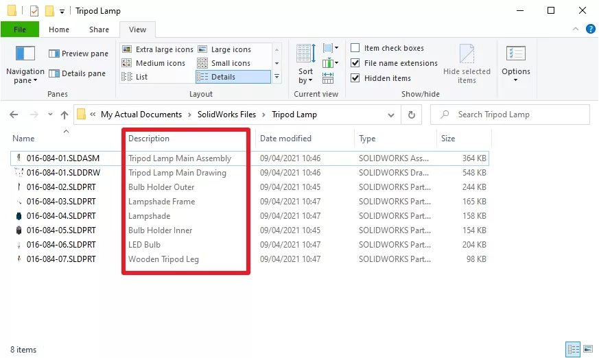 show solidworks descriptions in windows folders 4 step4b